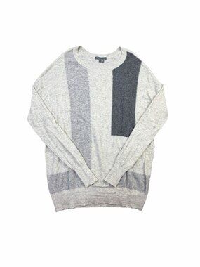 Vince XS Wool Colorblock Lightweight Knit Sweater Gray Crew Neck Pullover